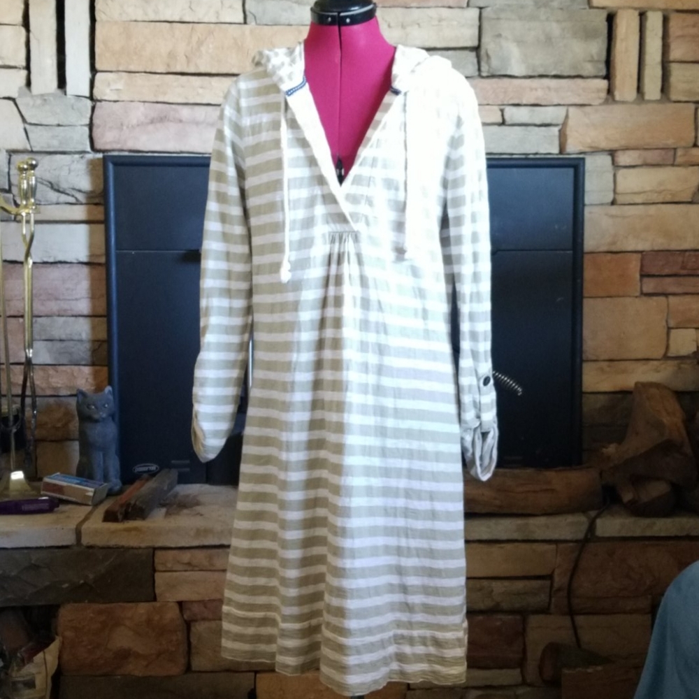 Natural Reflections Stripe Hoodie Beach Neutral DRESS sz L